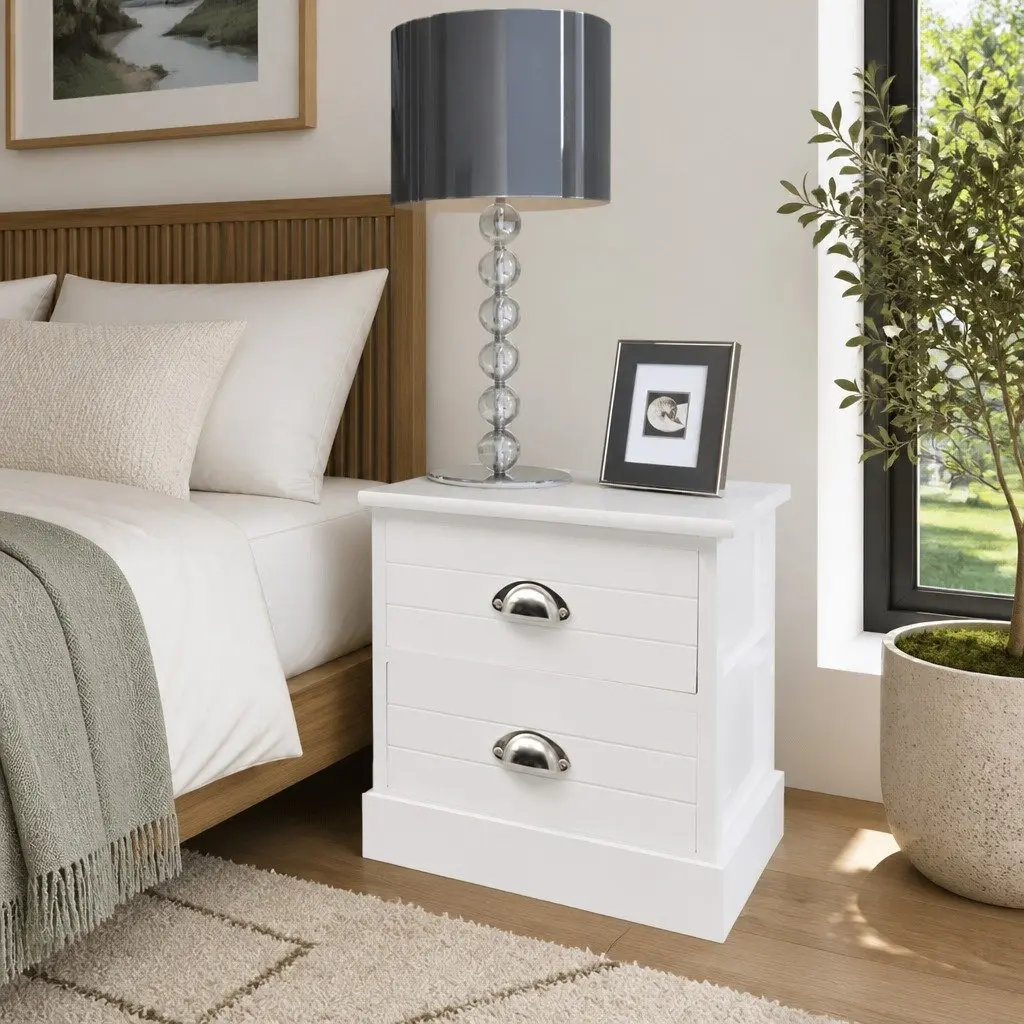 White Nightstands 2 Piece French Country Style Bedside Cabinets Compact Storage