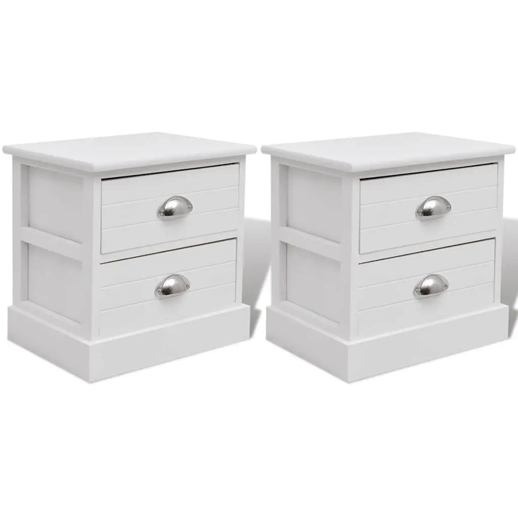 White Nightstands 2 Piece French Country Style Bedside Cabinets Compact Storage