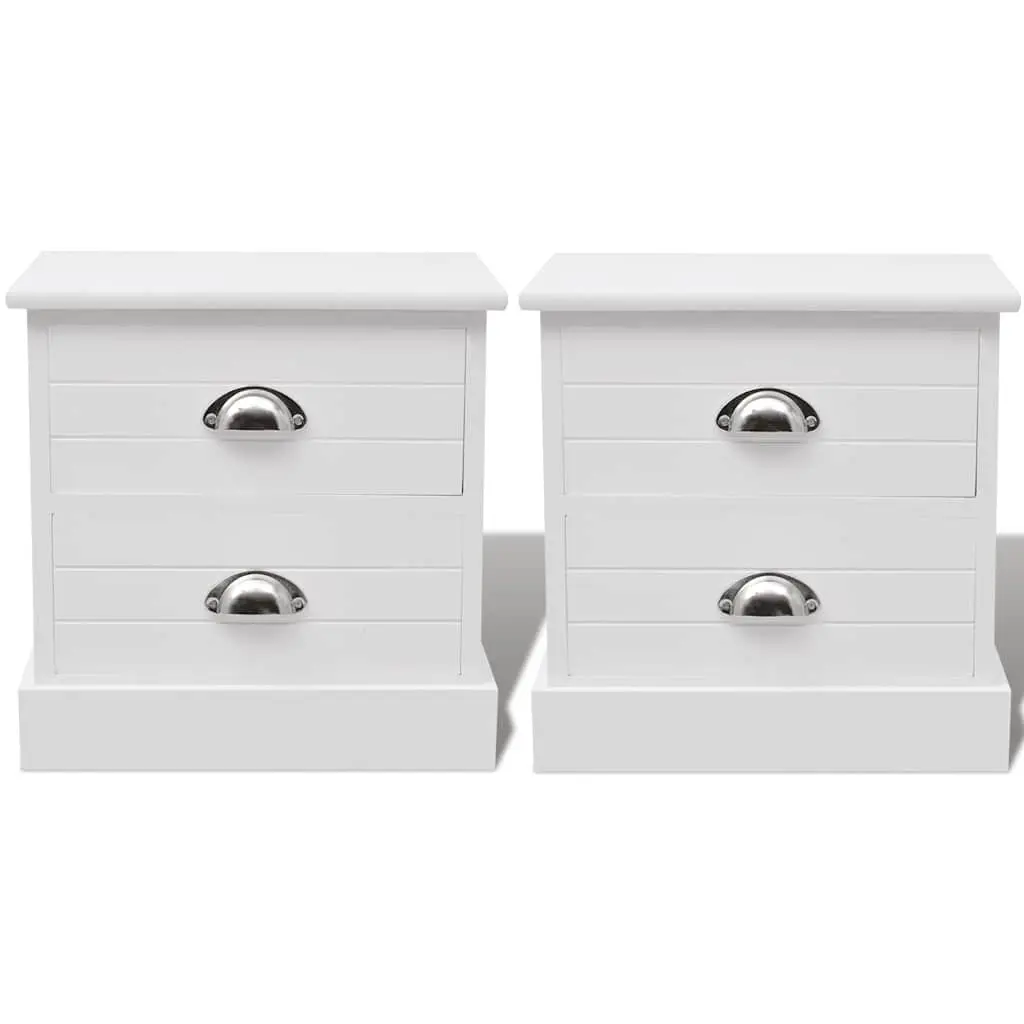 White Nightstands 2 Piece French Country Style Bedside Cabinets Compact Storage