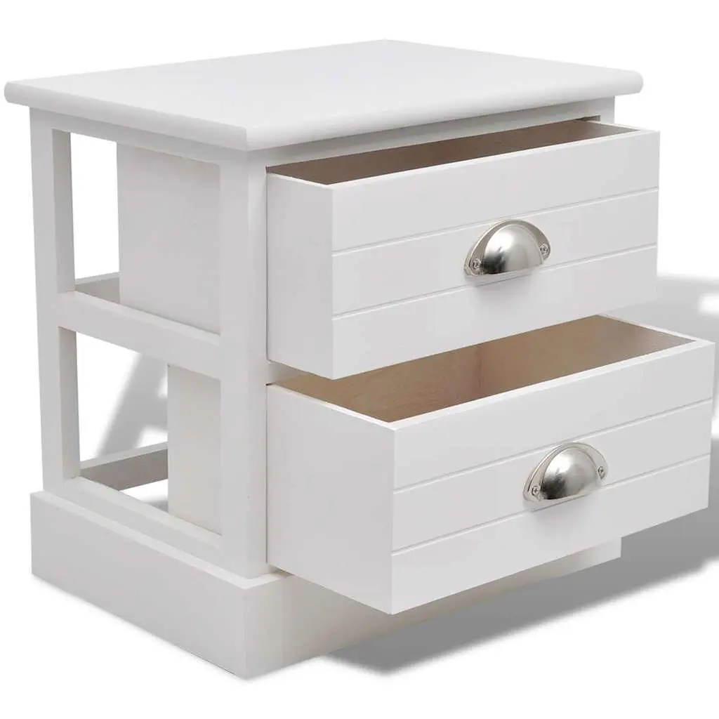 White Nightstands 2 Piece French Country Style Bedside Cabinets Compact Storage