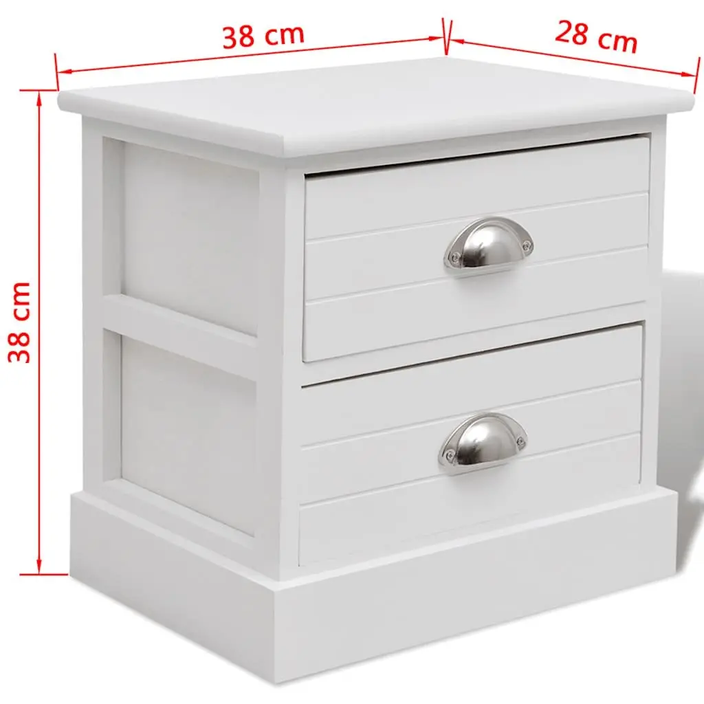 White Nightstands 2 Piece French Country Style Bedside Cabinets Compact Storage