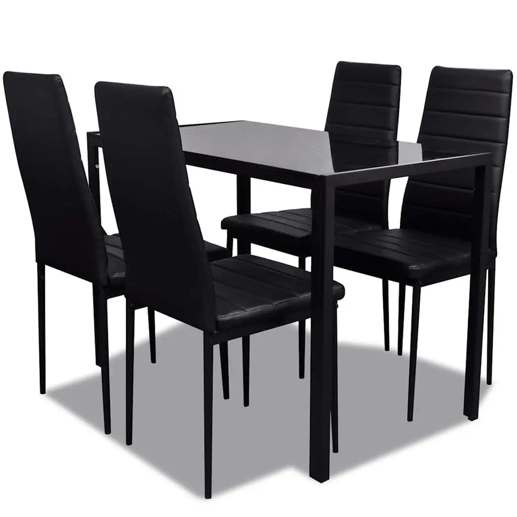 Black Dining Table Set 5 Piece Modern Design Tempered Glass Top with 4 Chairs