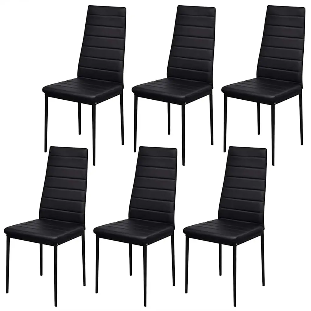 Dining Table Set 7 Piece Black Modern Kitchen Furniture Glass Table with 6 Chairs