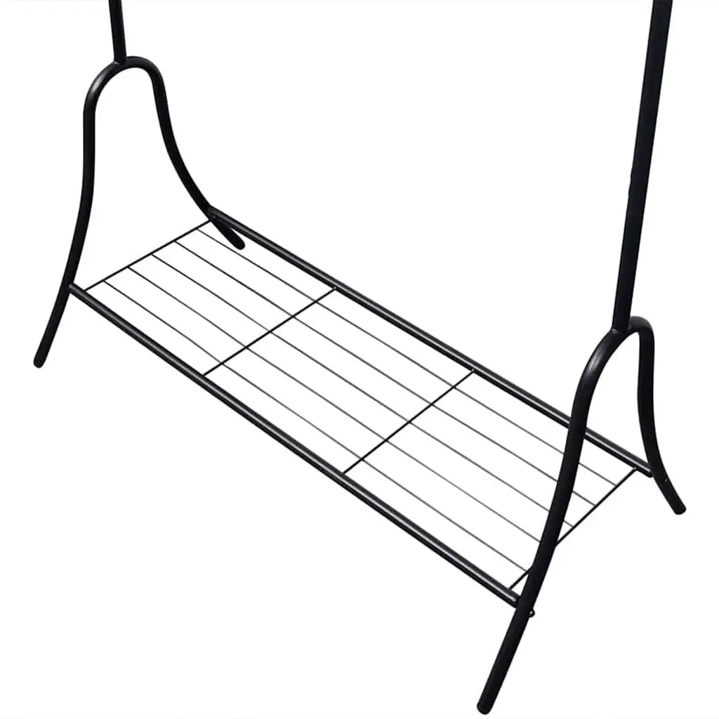Clothing Rack Steel Black Garment Storage Organiser with Shelf and Hanging Bar