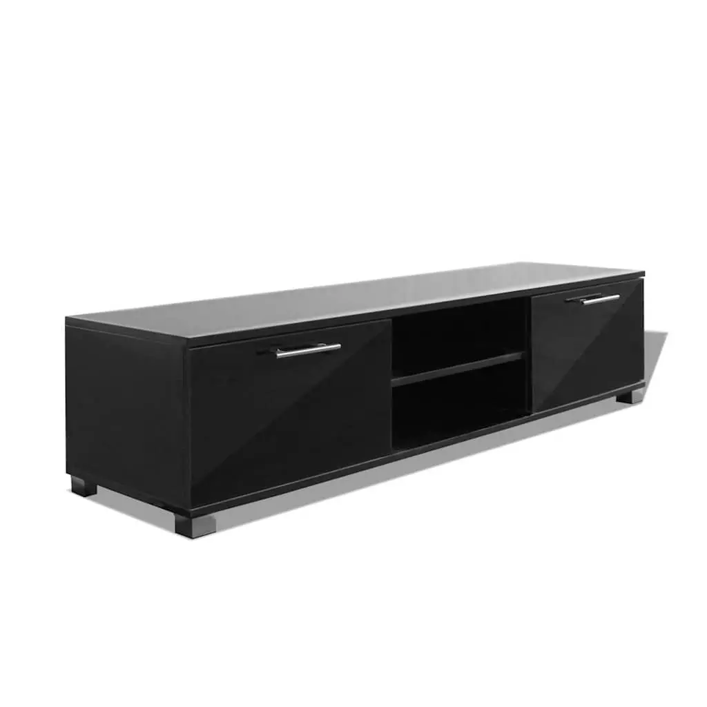 High-Gloss Black TV Stand Modern Entertainment Unit with Storage Shelves Sturdy Construction 120x40.5x35cm