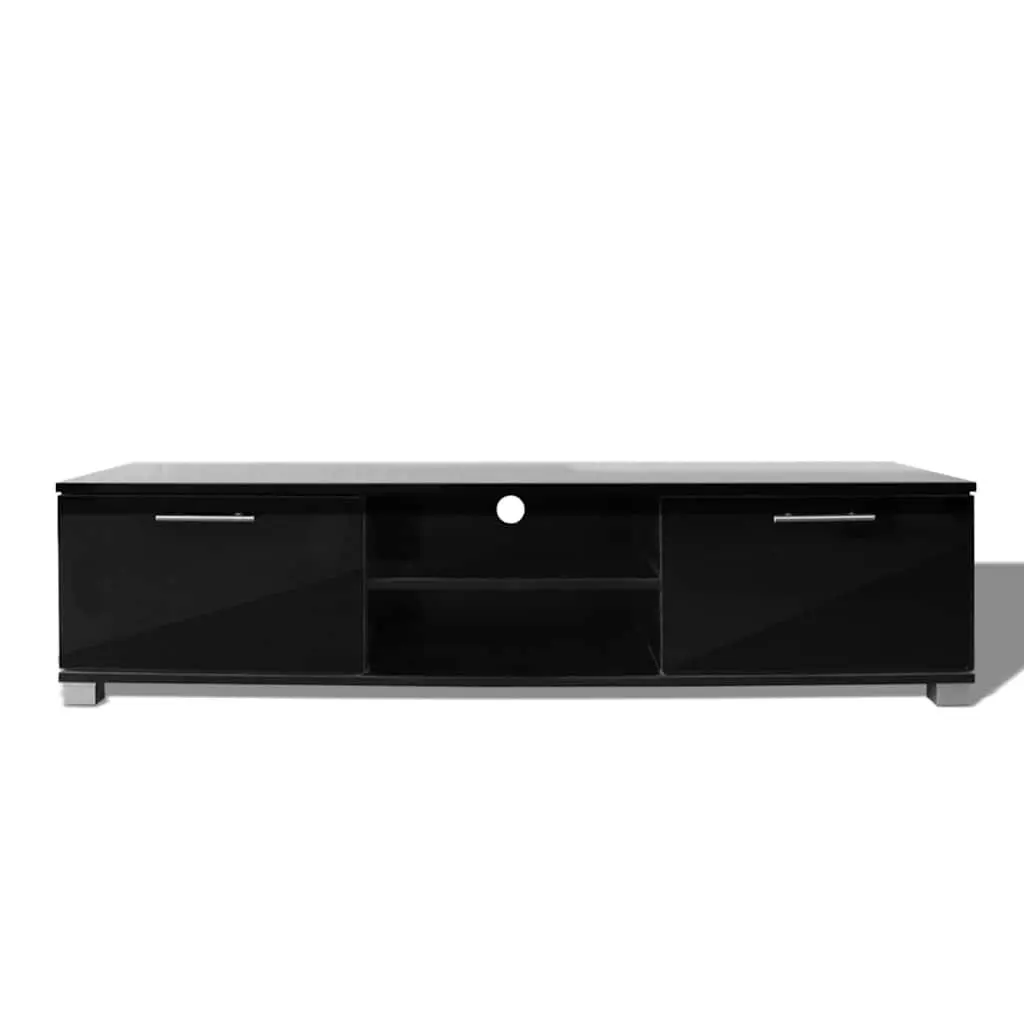 High-Gloss Black TV Stand Modern Entertainment Unit with Storage Shelves Sturdy Construction 120x40.5x35cm