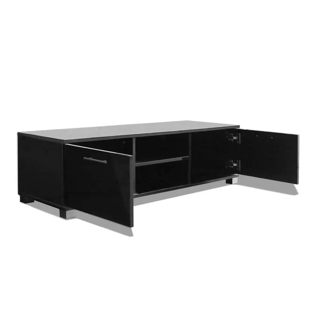 High-Gloss Black TV Stand Modern Entertainment Unit with Storage Shelves Sturdy Construction 120x40.5x35cm