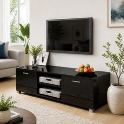 Practical High-Gloss Black TV Cabinet for Home Use