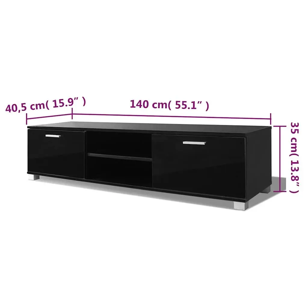 TV Cabinet High-Gloss Black Modern Entertainment Unit Media Storage Sideboard