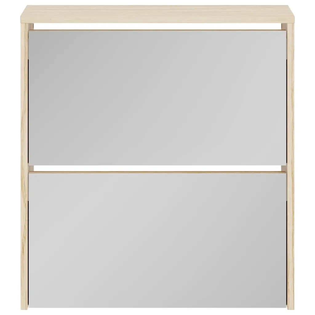 Shoe Cabinet 2-Layer Wall Mounted Brown Mirror Storage Organiser
