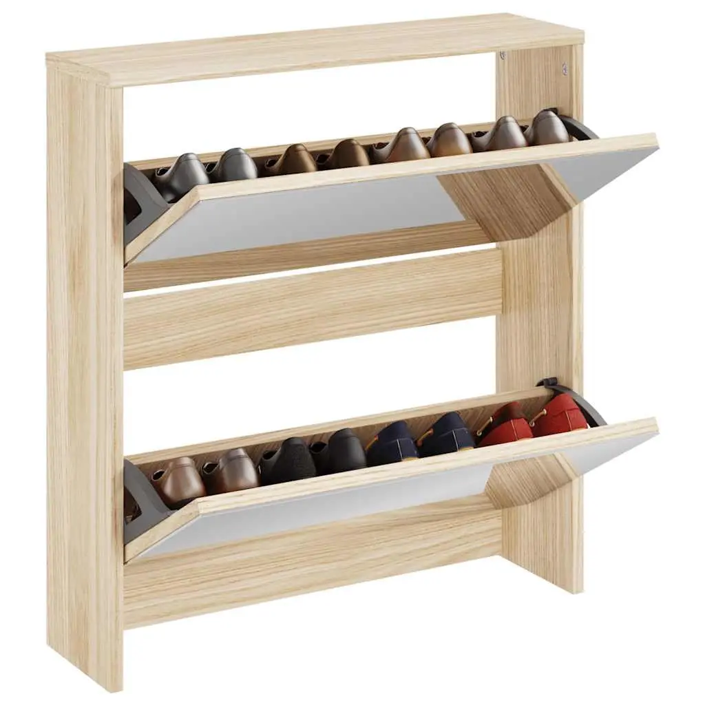 Shoe Cabinet 2-Layer Wall Mounted Brown Mirror Storage Organiser
