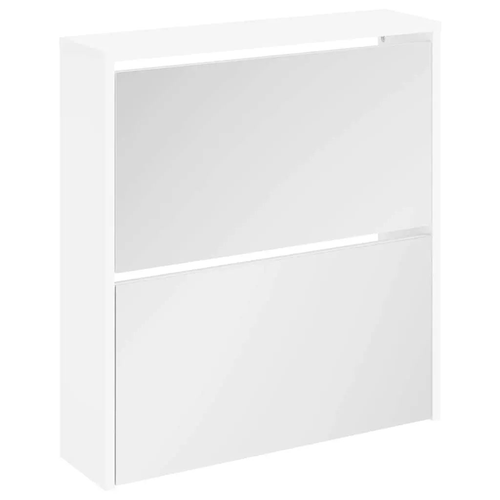 White Mirrored Shoe Cabinet 2-Layer Storage Organiser Wall-Mounted Hallway