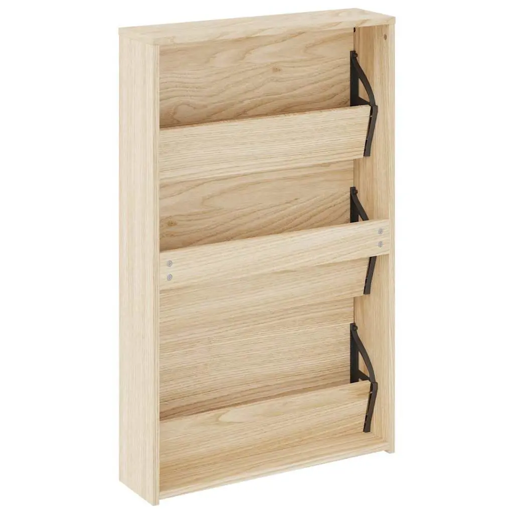 Shoe Cabinet Oak 3-Layer Wall Mounted Brown Mirror Storage Organiser