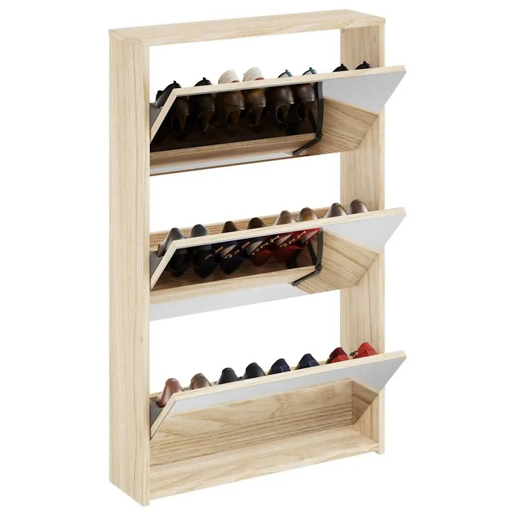 Shoe Cabinet Oak 3-Layer Wall Mounted Brown Mirror Storage Organiser