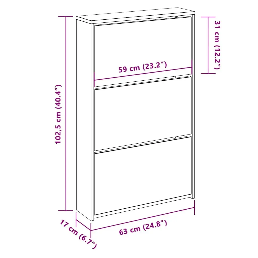 Shoe Cabinet Oak 3-Layer Wall Mounted Brown Mirror Storage Organiser