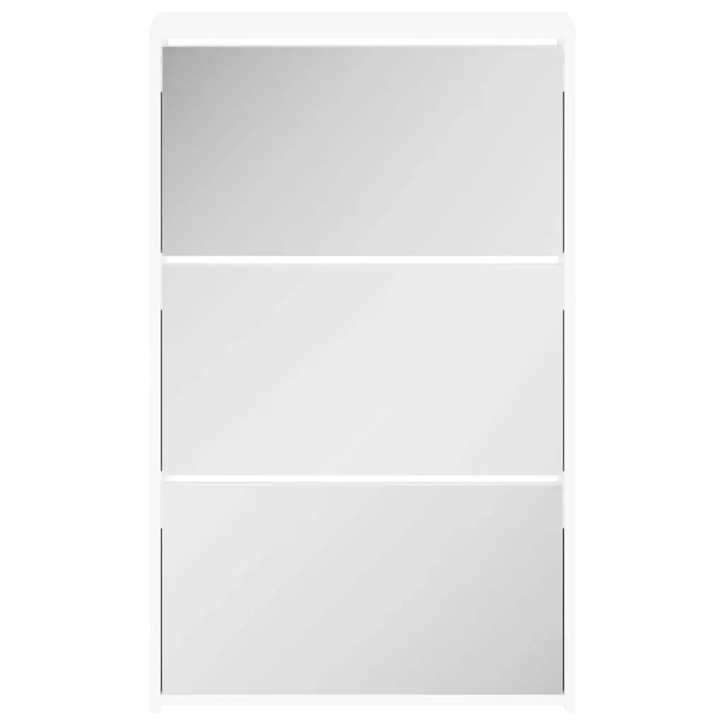 Shoe Cabinet 3-Layer Mirror White Wall-Mounted Hallway Storage Organiser