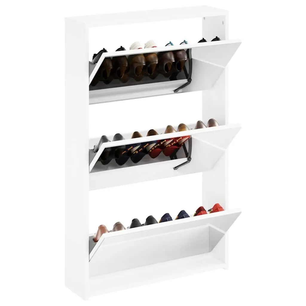 Shoe Cabinet 3-Layer Mirror White Wall-Mounted Hallway Storage Organiser