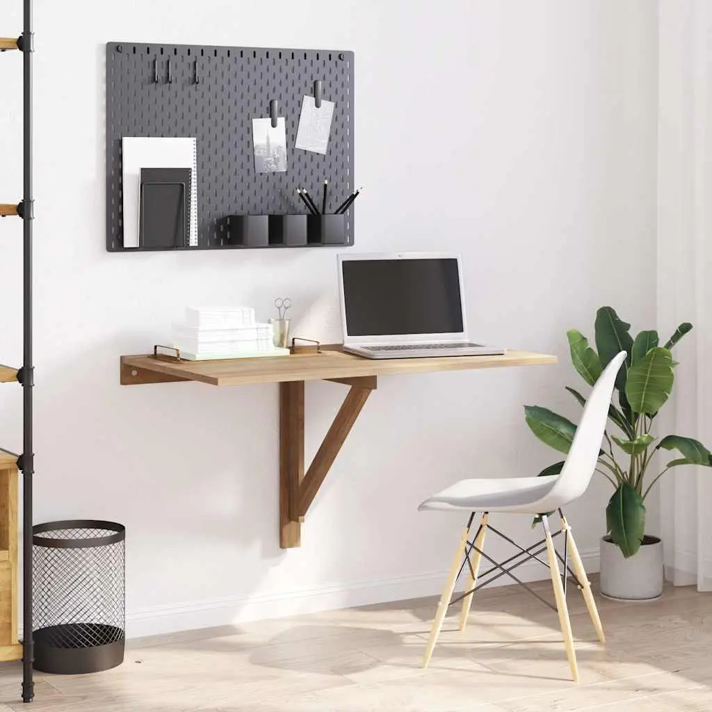 Brown Space Saving Folding Wall Table 100x60 cm Mounted for Kitchen or Office