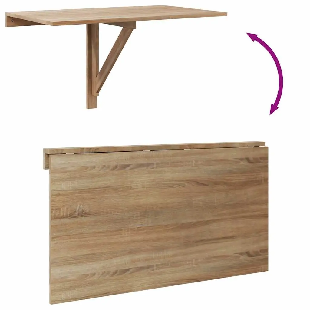 Brown Space Saving Folding Wall Table 100x60 cm Mounted for Kitchen or Office