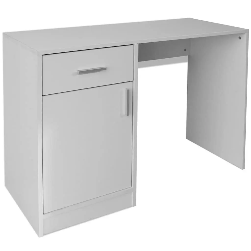 Desk Modern White 100cm x 40cm x 73cm with Drawer and Cabinet for Office Study Bedroom Furniture Storage