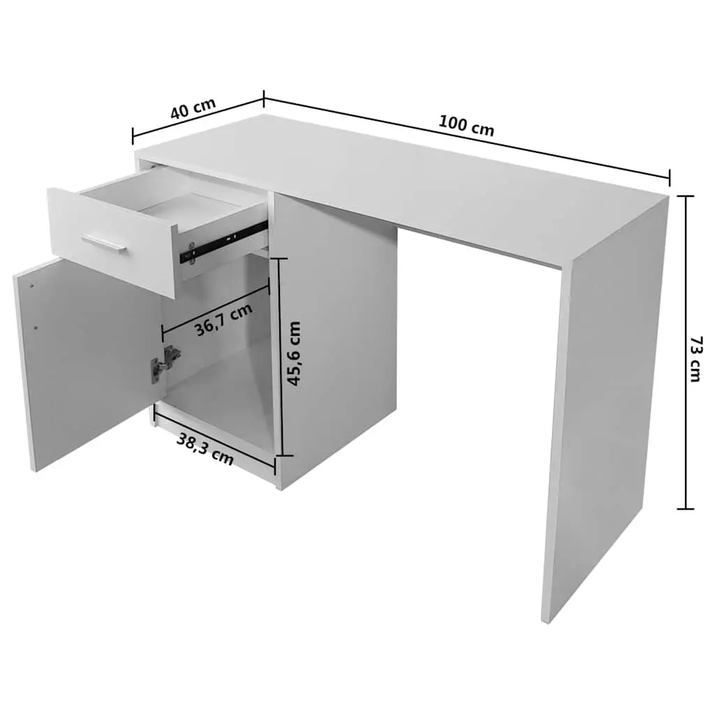 Desk Modern White 100cm x 40cm x 73cm with Drawer and Cabinet for Office Study Bedroom Furniture Storage