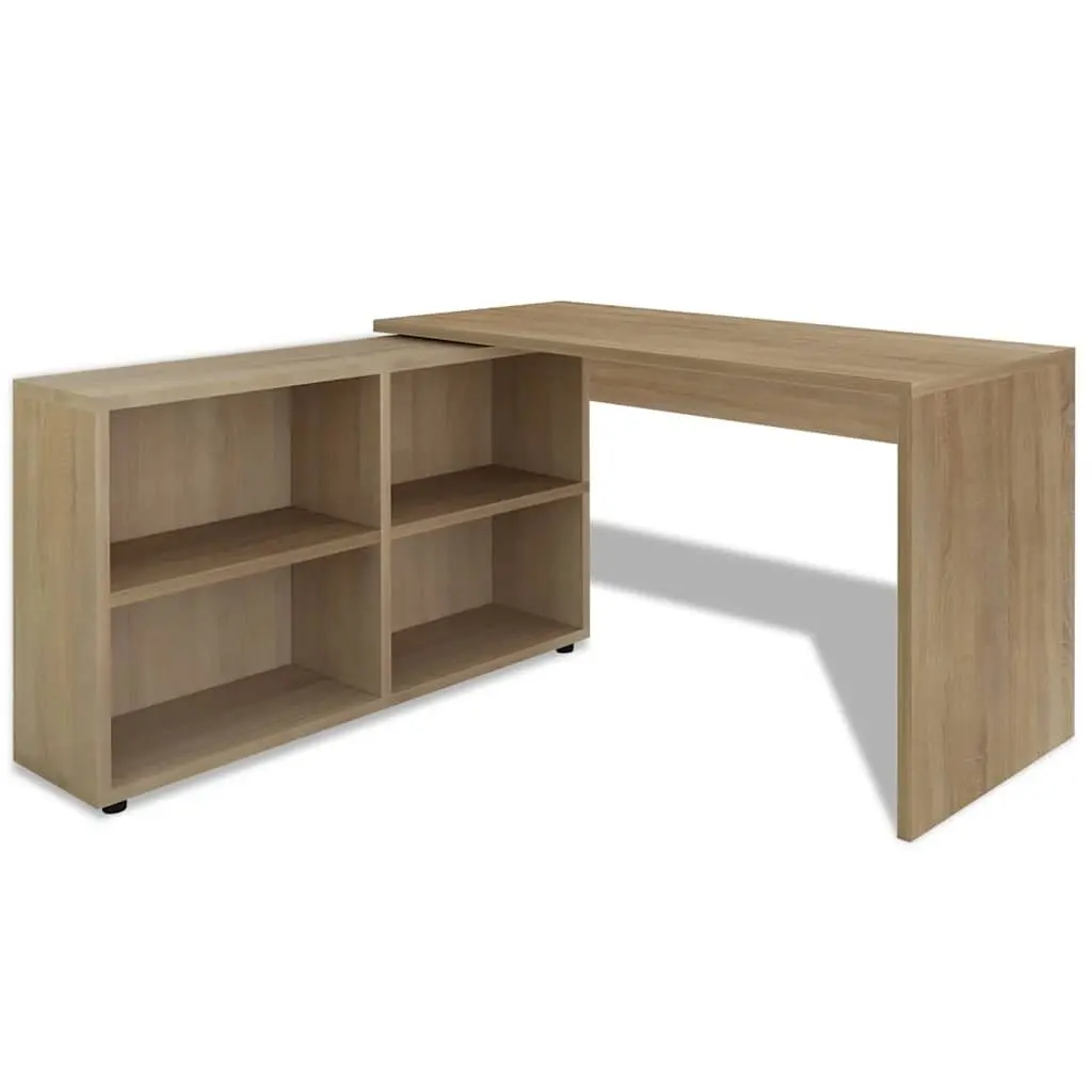 Brown Corner Desk with 4 Storage Shelves