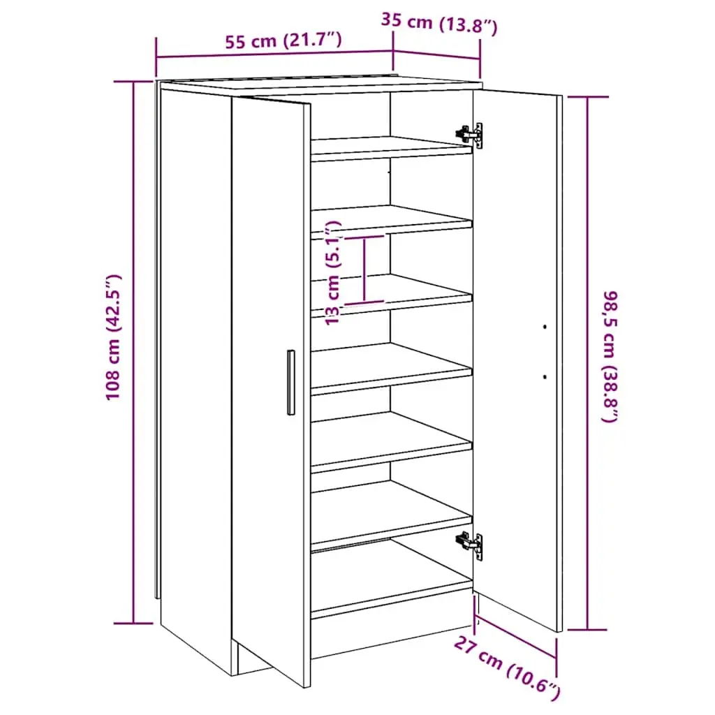 Shoe Cabinet 7 Shelves White Storage Organiser 2 Doors Entryway Hall Closet