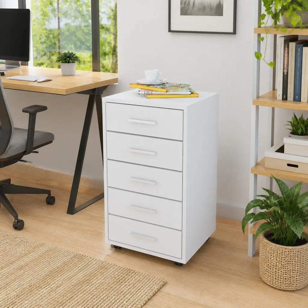 Office Storage Cabinet 5 Drawer Unit Mobile White