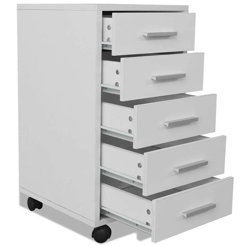 Office Storage Cabinet 5 Drawer Unit Mobile White
