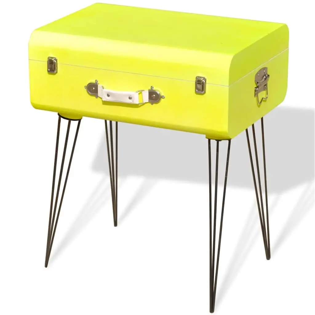 Bedside Table MDF Steel Legs Yellow Vintage Suitcase Style Side Cabinet