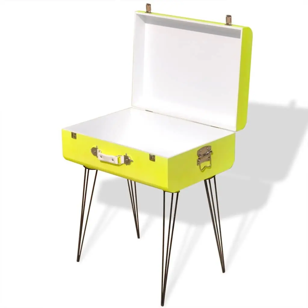 Bedside Table MDF Steel Legs Yellow Vintage Suitcase Style Side Cabinet