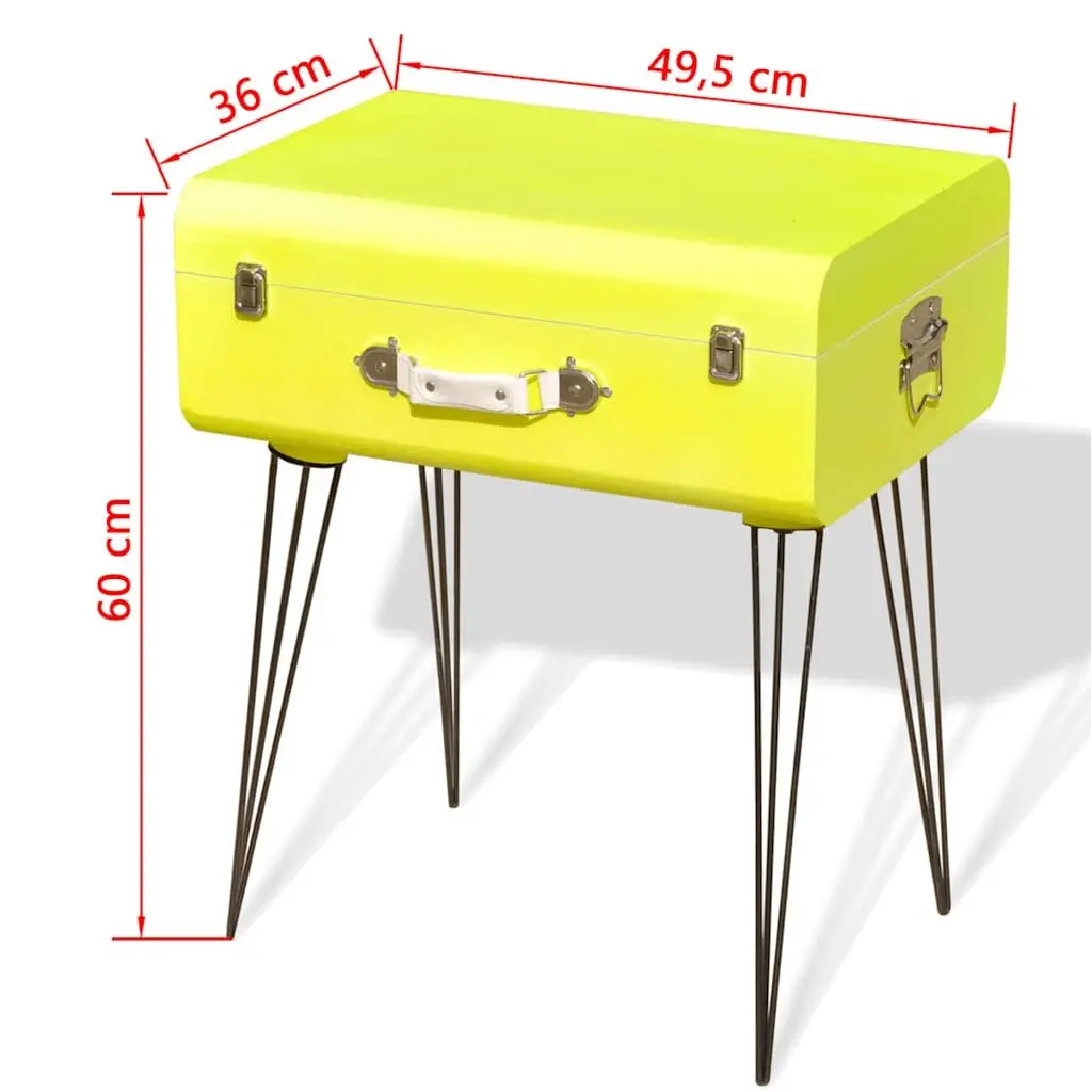 Bedside Table MDF Steel Legs Yellow Vintage Suitcase Style Side Cabinet