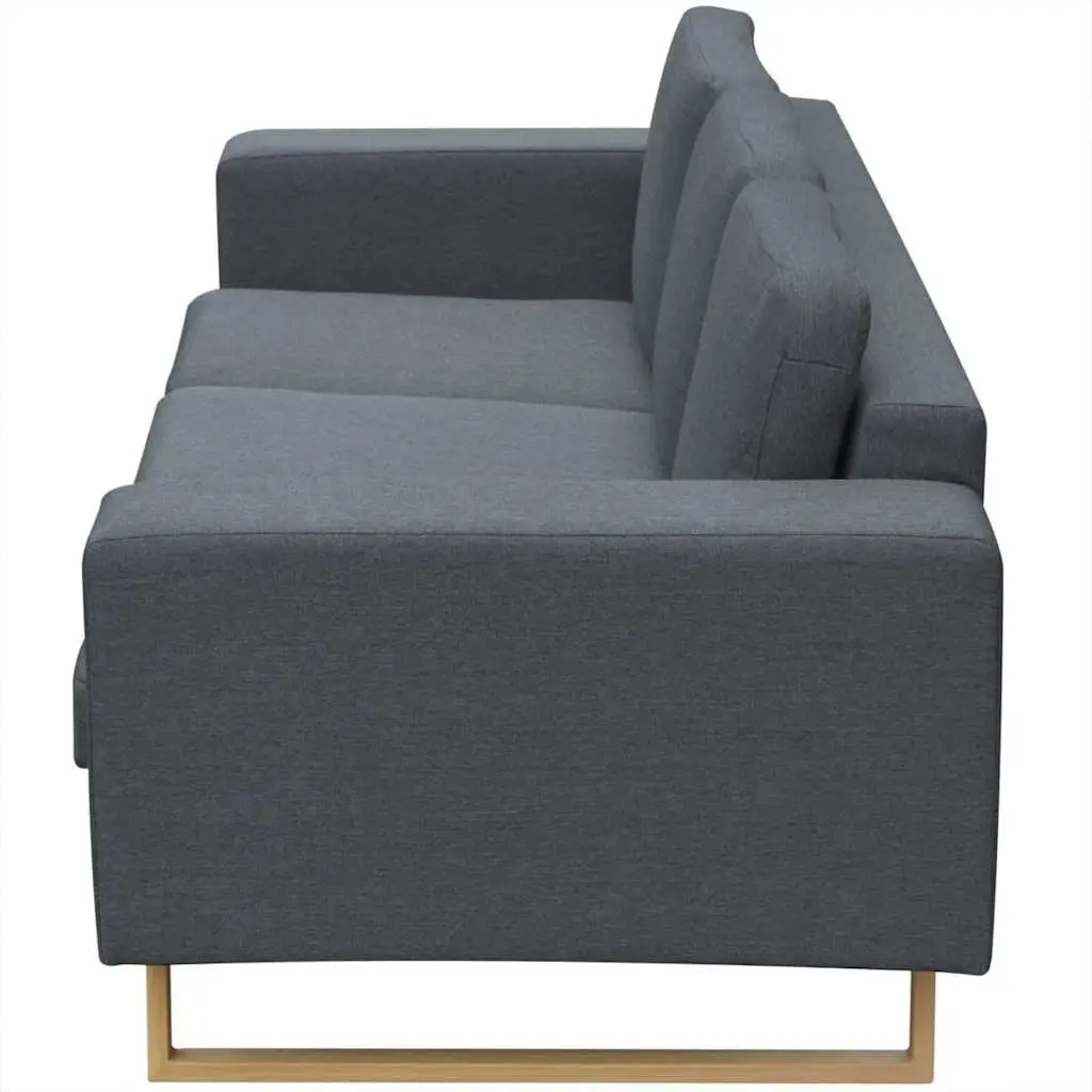 3-Seater Sofa Fabric Grey Padded Cushions Removable Covers