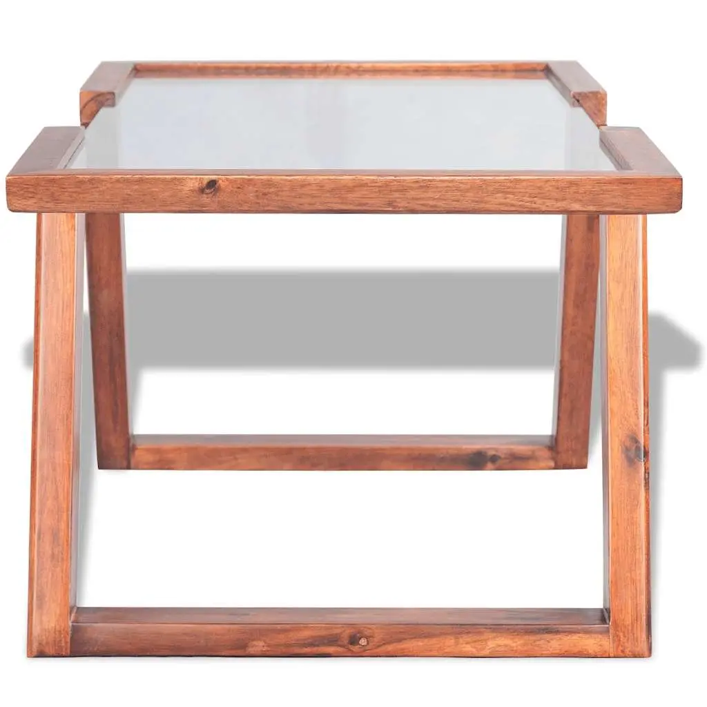 Coffee Table Tempered Glass Top Solid Acacia Wood Base 100x50x40cm Brown Living Room Furniture