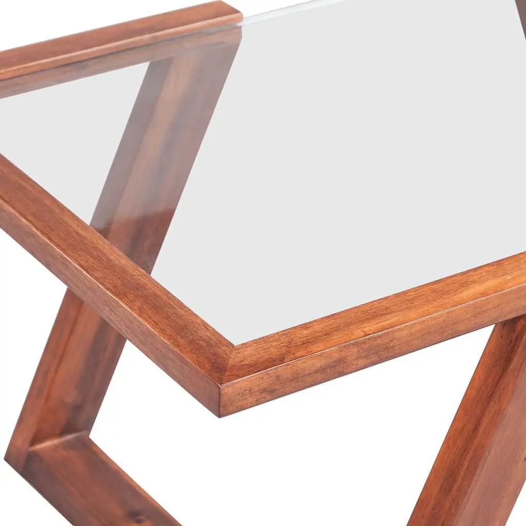 Coffee Table Tempered Glass Top Solid Acacia Wood Base 100x50x40cm Brown Living Room Furniture