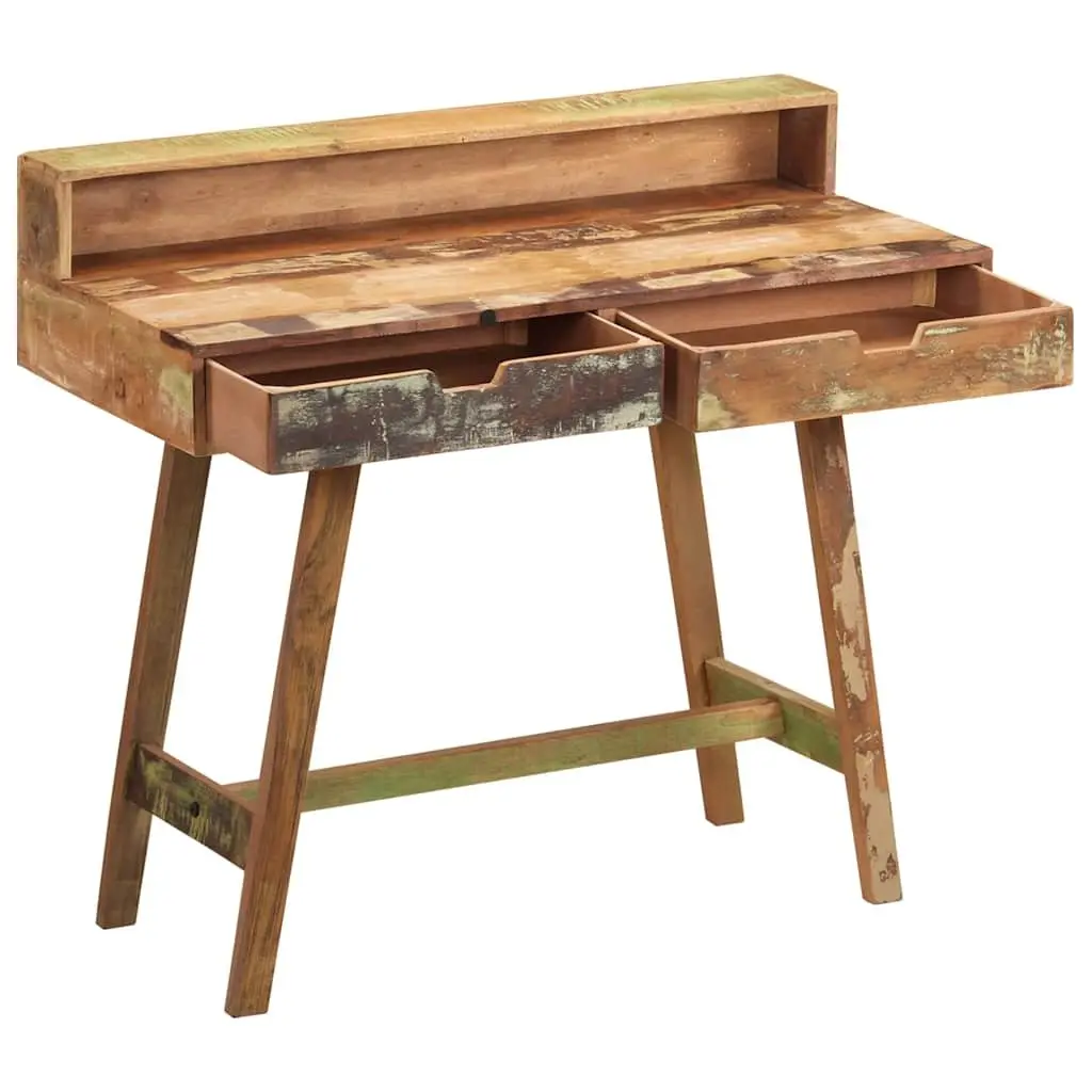 Vintage Style Desk Reclaimed Wood Solid Multicolour Office Study Computer Table with Two Drawers