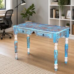Solid Reclaimed Wood Desk with Drawers Vintage Style Home Office Furniture