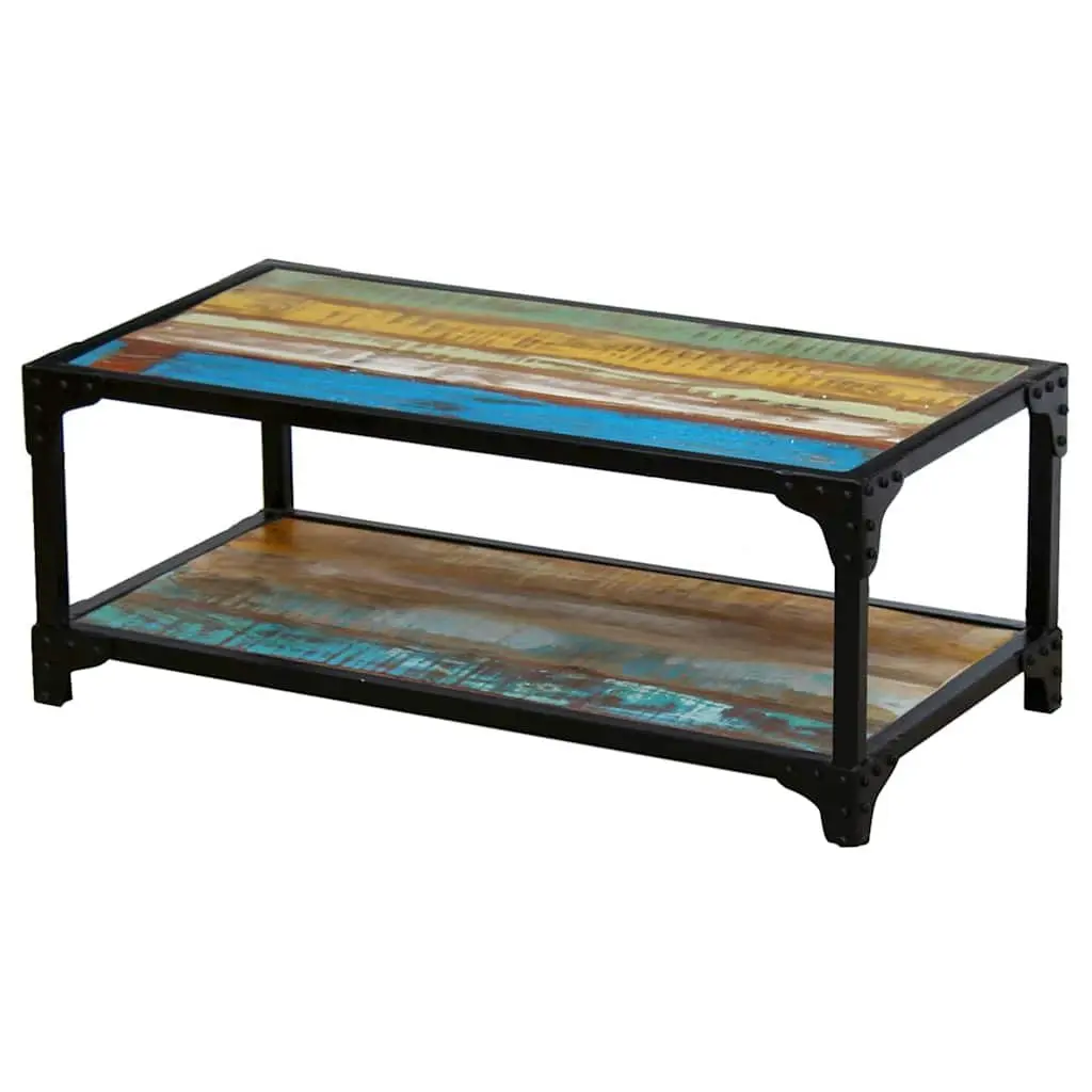 Coffee Table Solid Reclaimed Wood Vintage Multicolour Living Room Side Table Storage Shelf