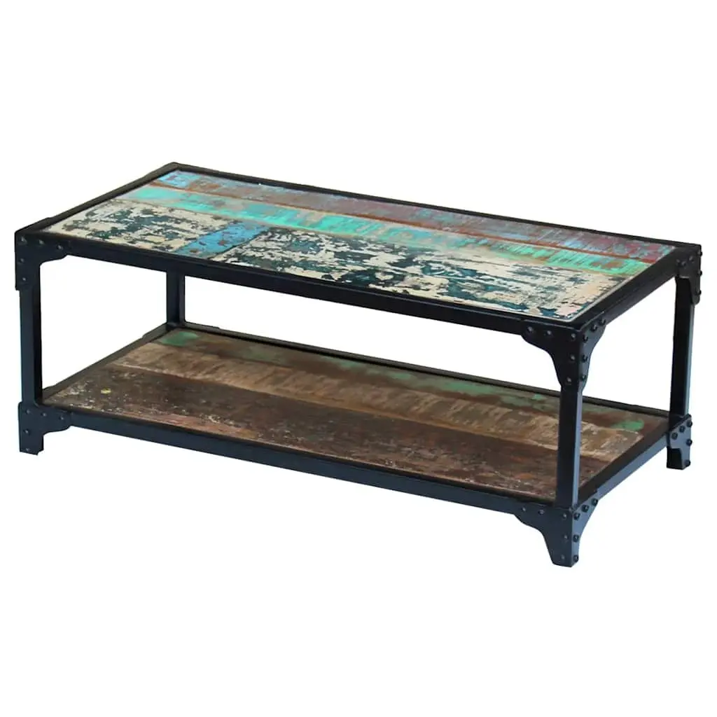 Coffee Table Solid Reclaimed Wood Vintage Multicolour Living Room Side Table Storage Shelf