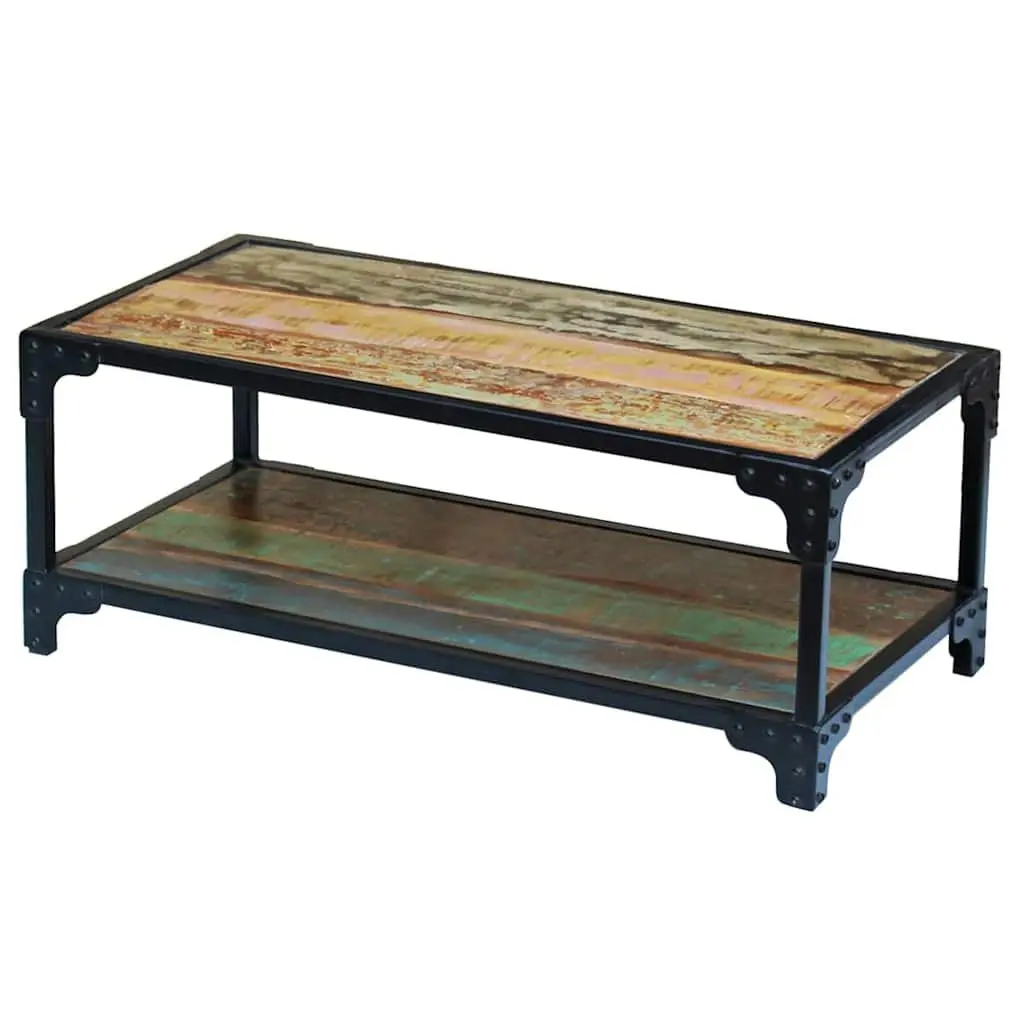 Coffee Table Solid Reclaimed Wood Vintage Multicolour Living Room Side Table Storage Shelf