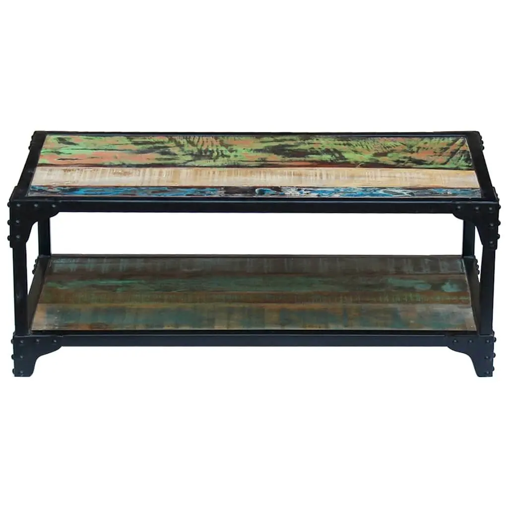 Coffee Table Solid Reclaimed Wood Vintage Multicolour Living Room Side Table Storage Shelf