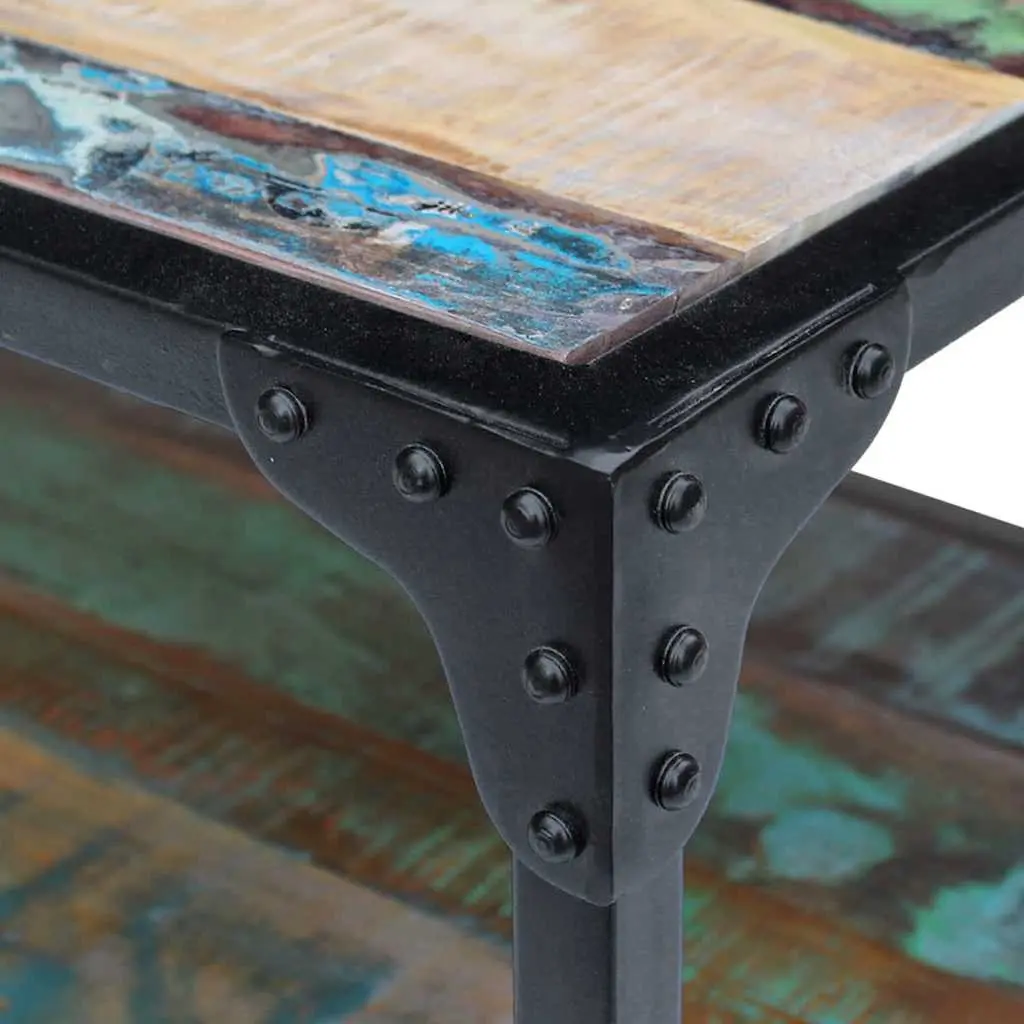 Coffee Table Solid Reclaimed Wood Vintage Multicolour Living Room Side Table Storage Shelf