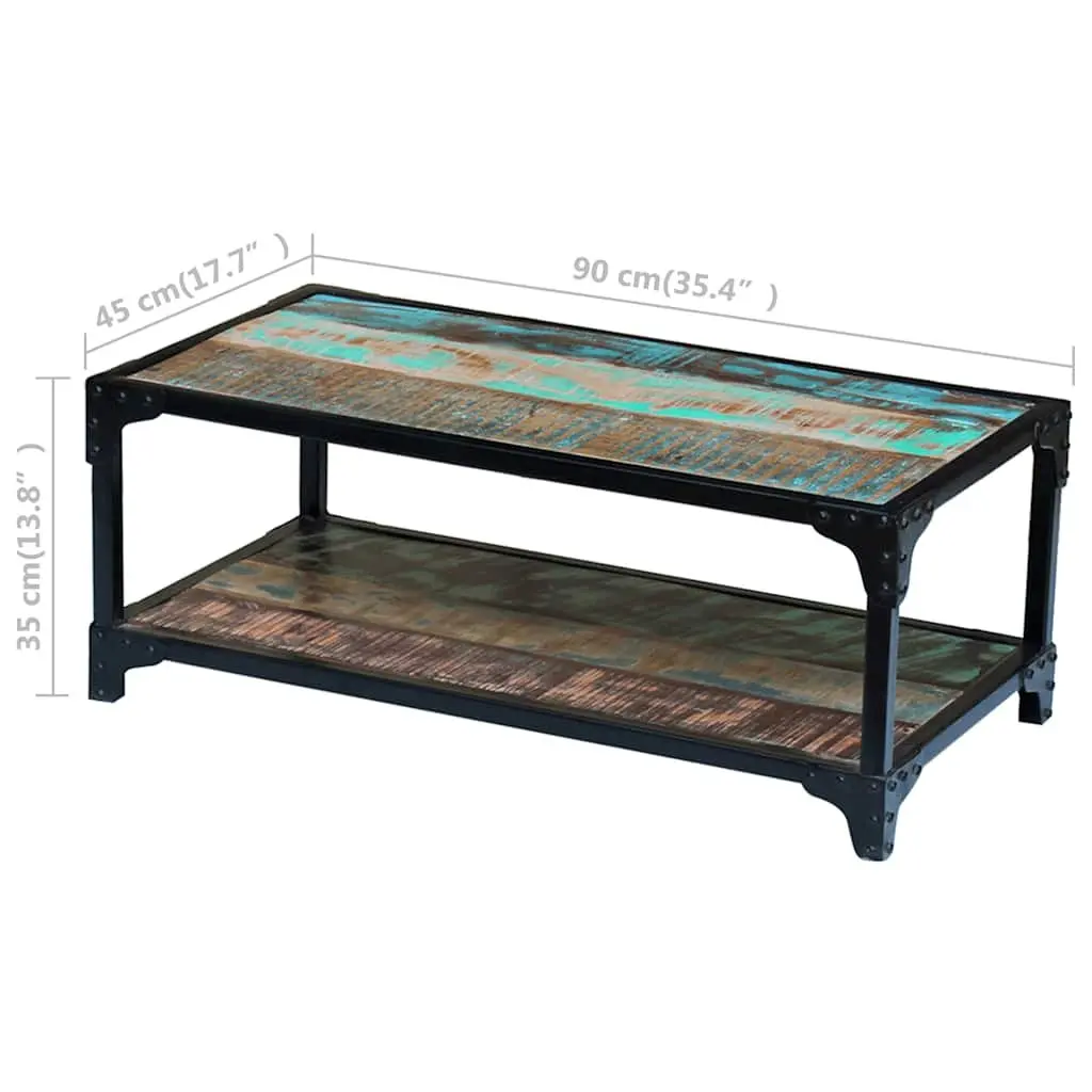 Coffee Table Solid Reclaimed Wood Vintage Multicolour Living Room Side Table Storage Shelf