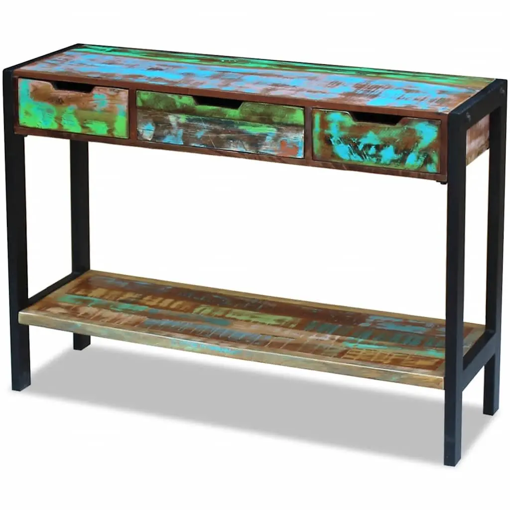 Reclaimed Wood Sideboard Vintage Multicolour 3 Drawers Storage Cabinet Console Table