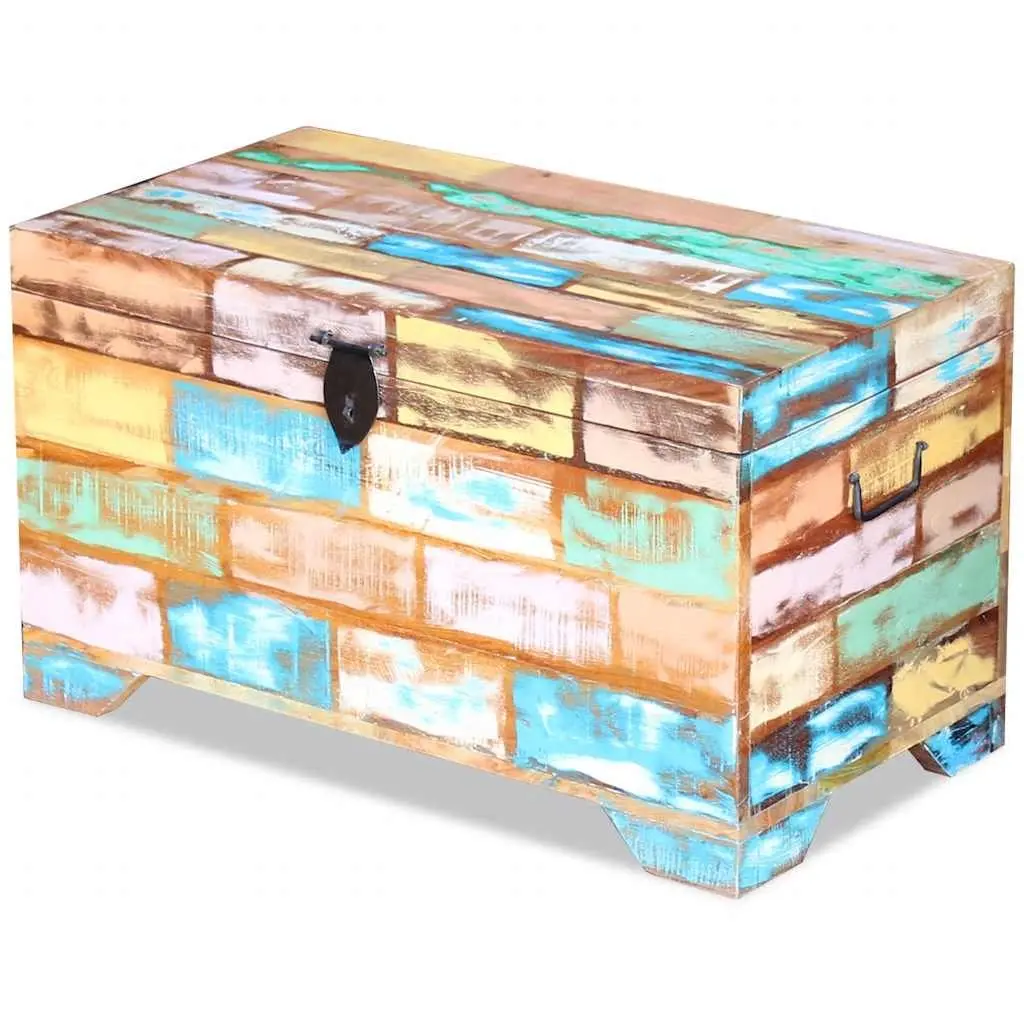 Vintage Handmade Coffee Table Storage Chest Solid Reclaimed Wood Multicolour
