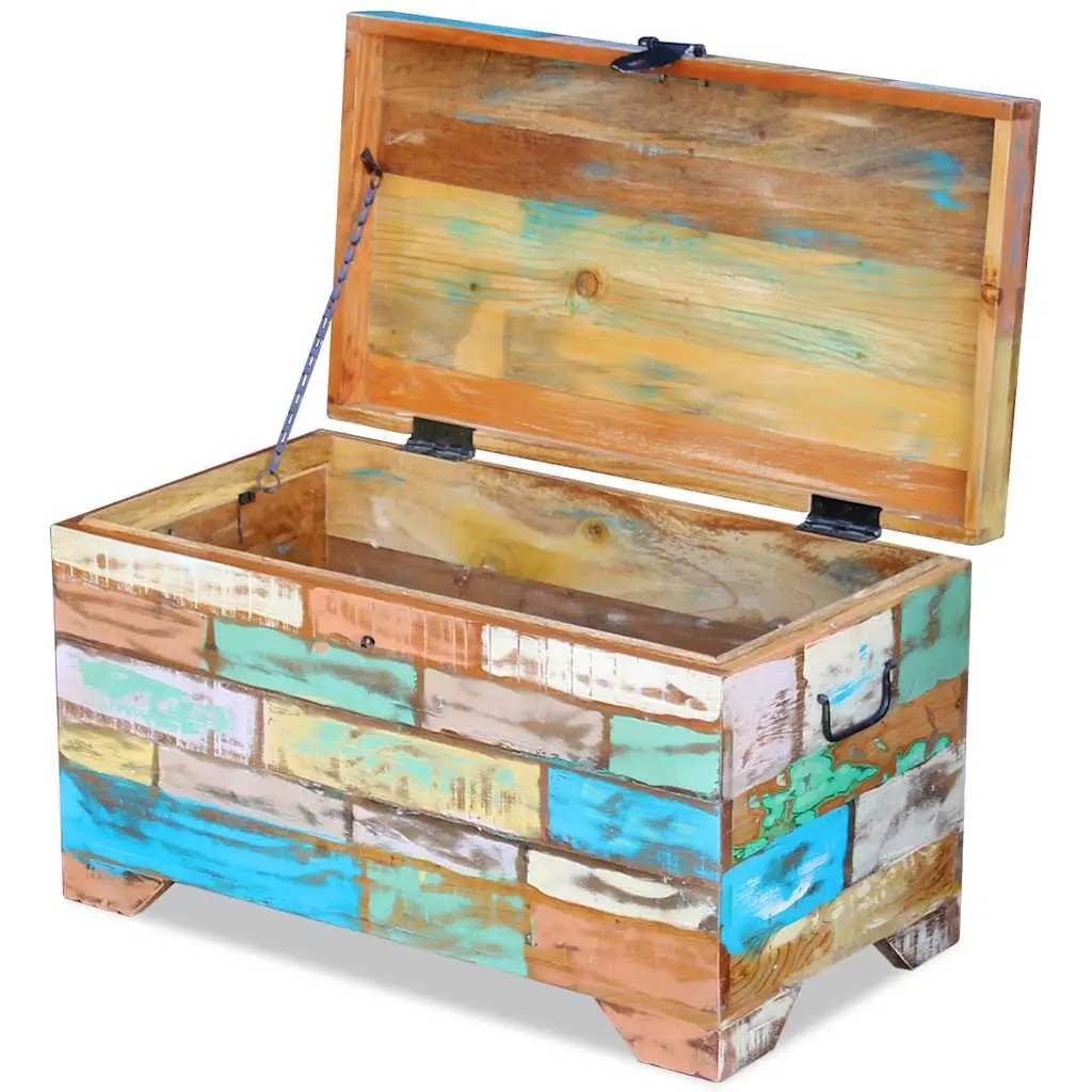 Vintage Handmade Coffee Table Storage Chest Solid Reclaimed Wood Multicolour
