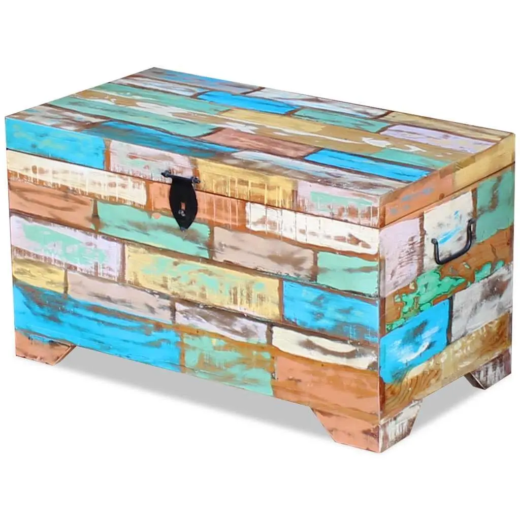 Vintage Handmade Coffee Table Storage Chest Solid Reclaimed Wood Multicolour