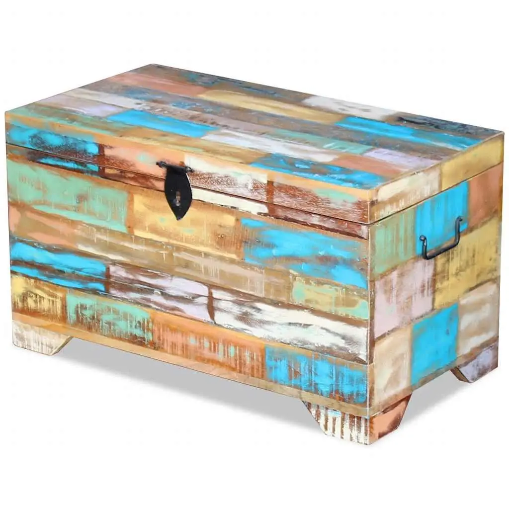 Vintage Handmade Coffee Table Storage Chest Solid Reclaimed Wood Multicolour