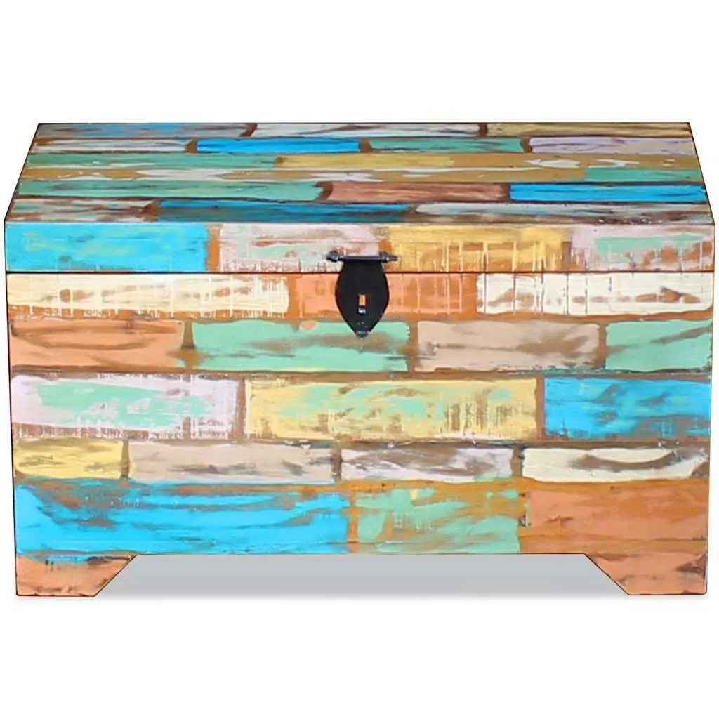 Vintage Handmade Coffee Table Storage Chest Solid Reclaimed Wood Multicolour