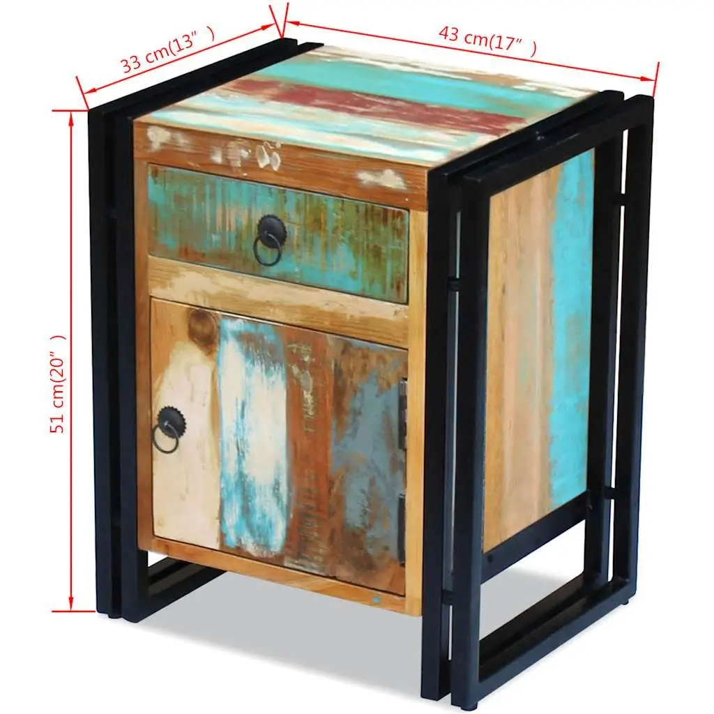 Bedside Cabinet Solid Reclaimed Wood Vintage Style Nightstand Storage Drawer